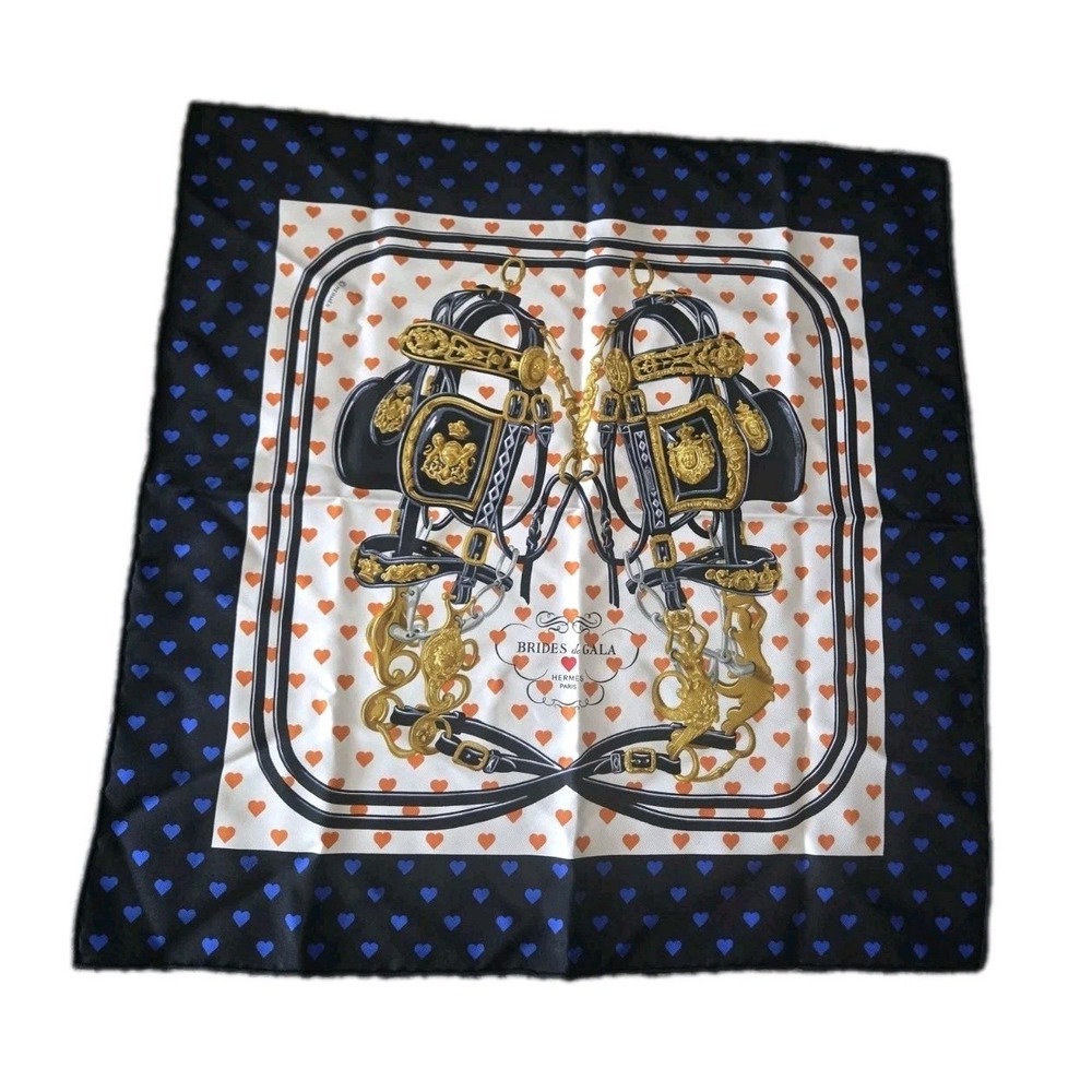 Hermès Brides de Gala Love Heart Silk Scarf Gavroche 16.5" Made‎ France